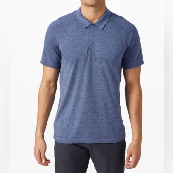 LULULEMON Metal Vent Tech Polo Shirt 2.0 Mens Large Blue Athletic Performance - Picture 1 of 14